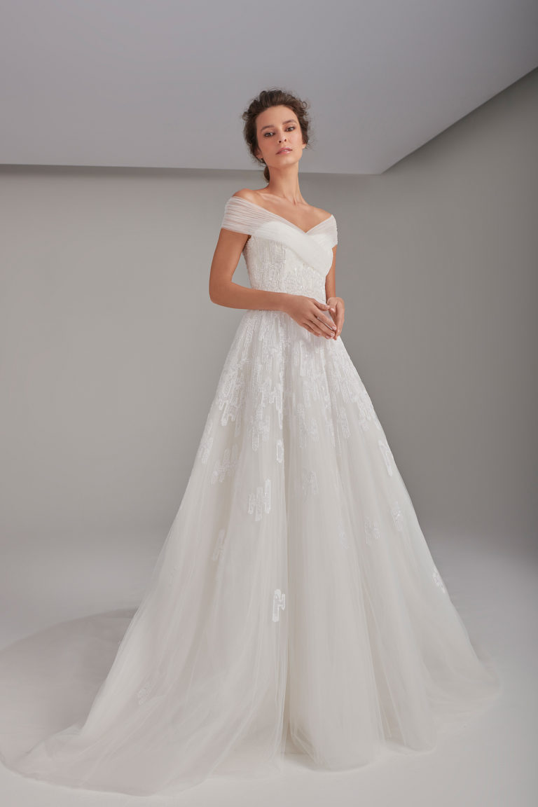 Embroidered tulle princess ball gown